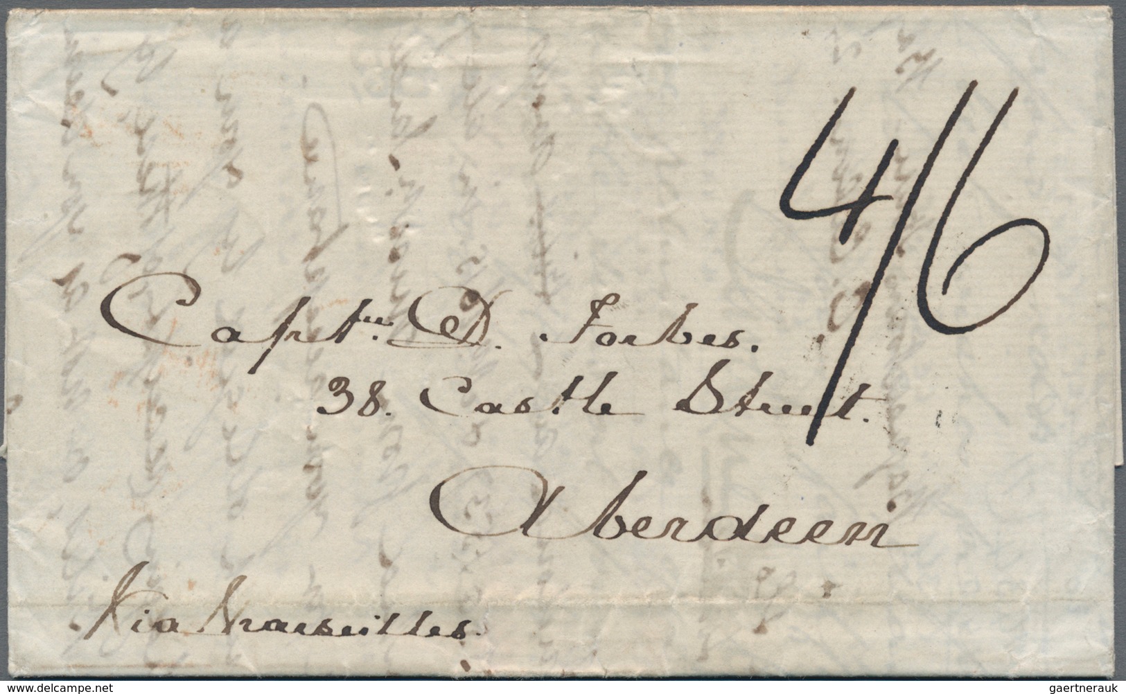 Hongkong: 1850, Entire Folded Letter To Aberdeen/Scotland Endorsed "Via Marseilles" And Rated "4/6" - Sonstige & Ohne Zuordnung