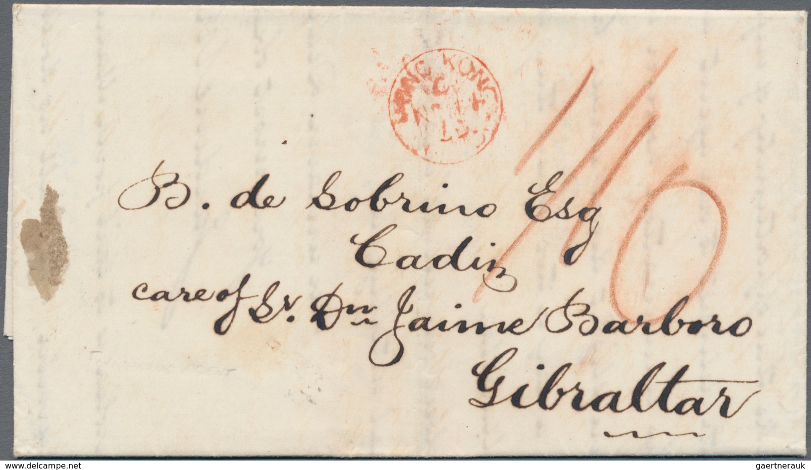 Hongkong: 1859, Entire Folded Letter W. Red "HONG KONG C NO 14 59" And Same In Black On Reverse To F - Sonstige & Ohne Zuordnung