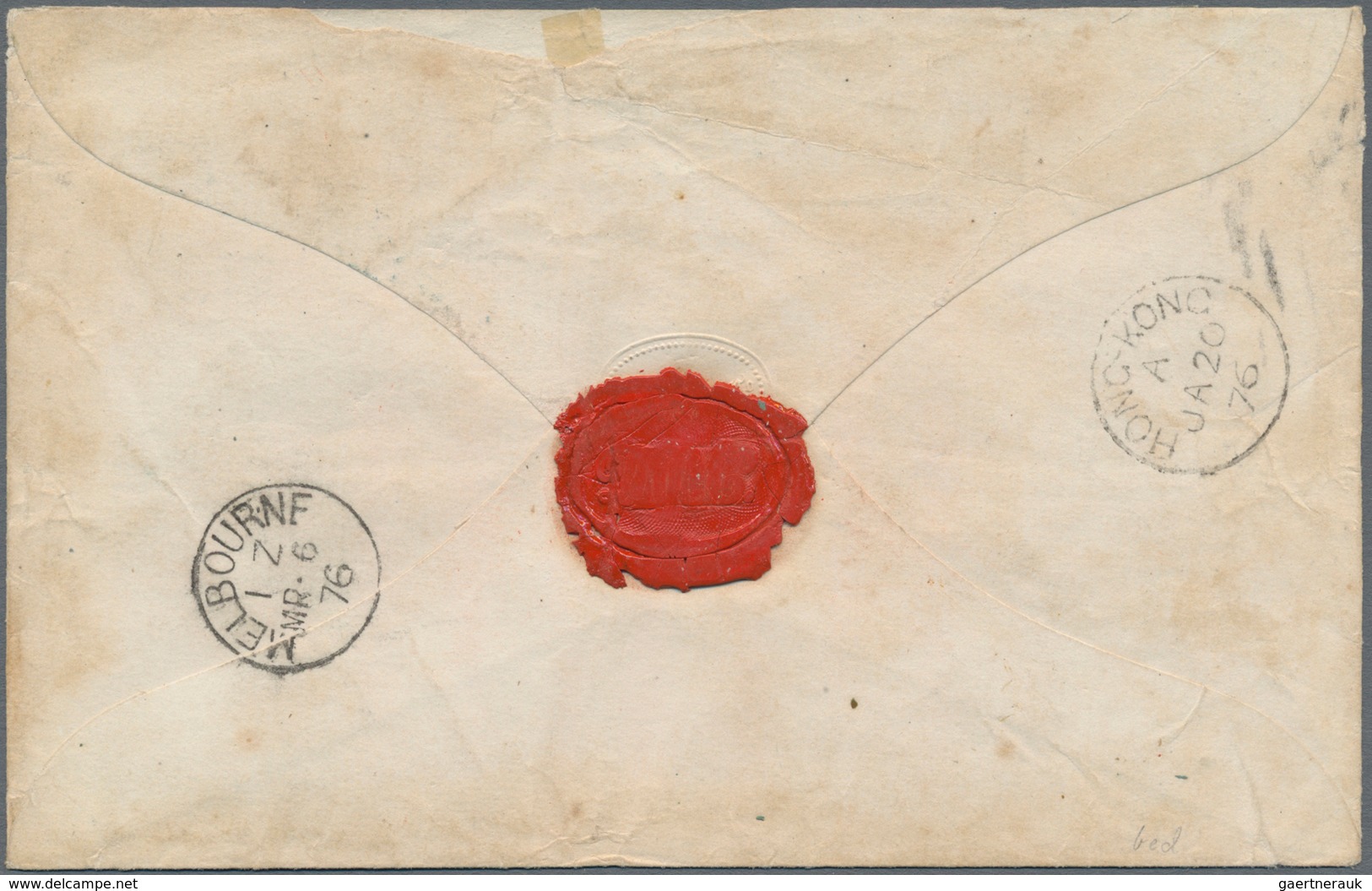 Hongkong: 1865, QV 48 C. Rose Tied Blue "B62" To Registered Cover To Melbourne/Australia, Endorsed P - Other & Unclassified