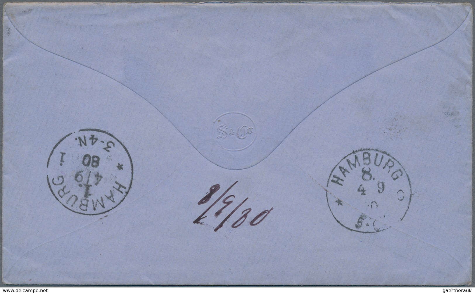 Hongkong: 1879, QV 10 Cents/12 C. Light Blue, A Horizontal Pair Tied "B62" To Cover W. "HONG KONG JY - Sonstige & Ohne Zuordnung