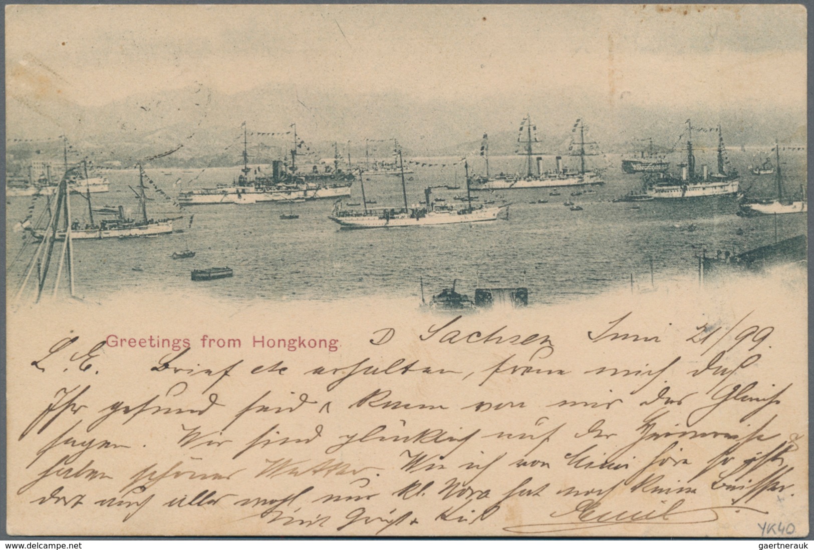 Hongkong: 1882, 2 C. Rose With Perfin "A.K.&Co." Tied "HONG.KONG JU 20 99" To Ppc "Greetings From Ho - Sonstige & Ohne Zuordnung