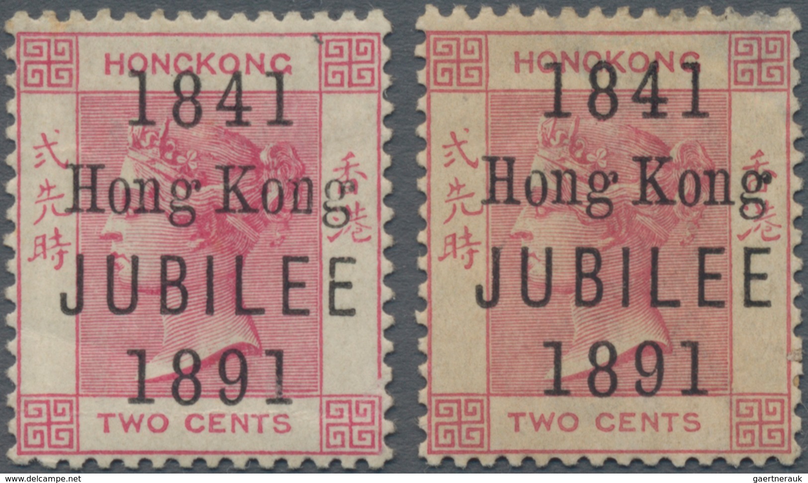 Hongkong: 1891, 'Jubilee' 2c. Carmine, Two Singles, MH, One Fine, The Other Thinned On Top (Michel € - Other & Unclassified