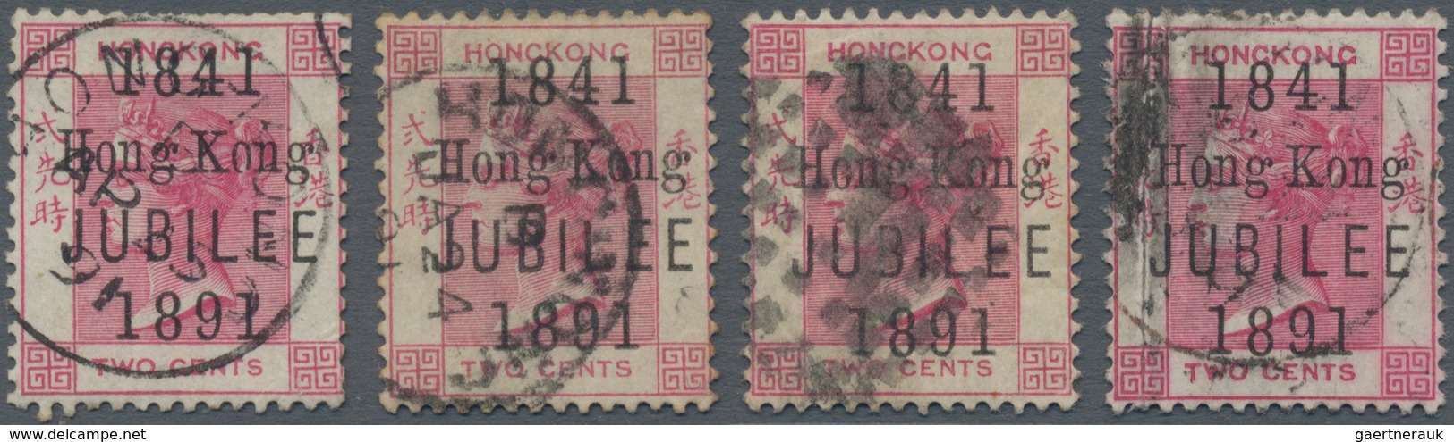 Hongkong: 1891, 'Jubilee' 2c. Carmine, Four Used Singles, In Good Condition (Michel €720). - Other & Unclassified