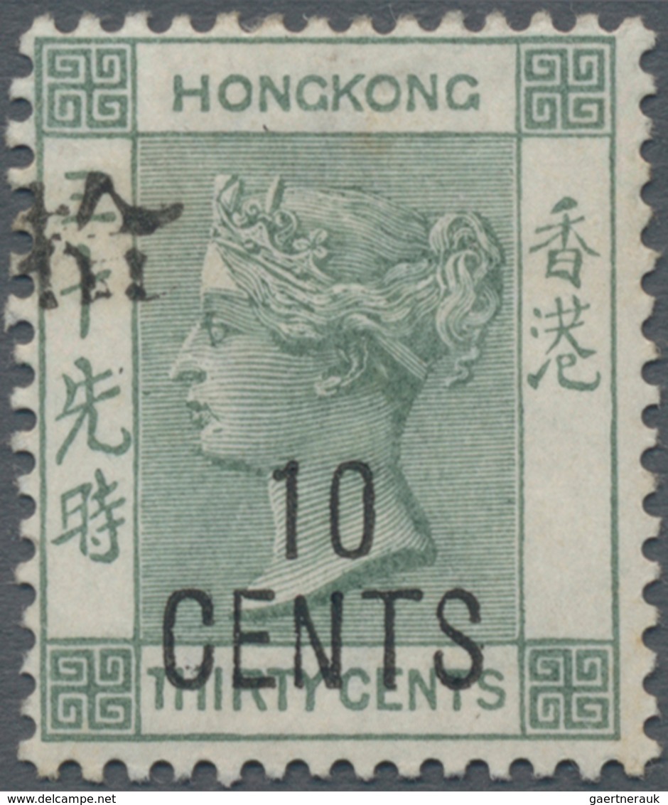 Hongkong: 1898, '10 CENTS' Surcharged On QV 30c Grey-green With Handstamped Large Chinese Characters - Other & Unclassified