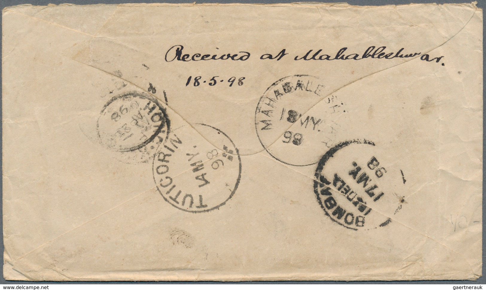 Hongkong: 1898, QV 5 C. Ultra Pair Tied "SHANGHAI C AP 25 98" To Cover Via Hong Kong And Turicorin T - Other & Unclassified