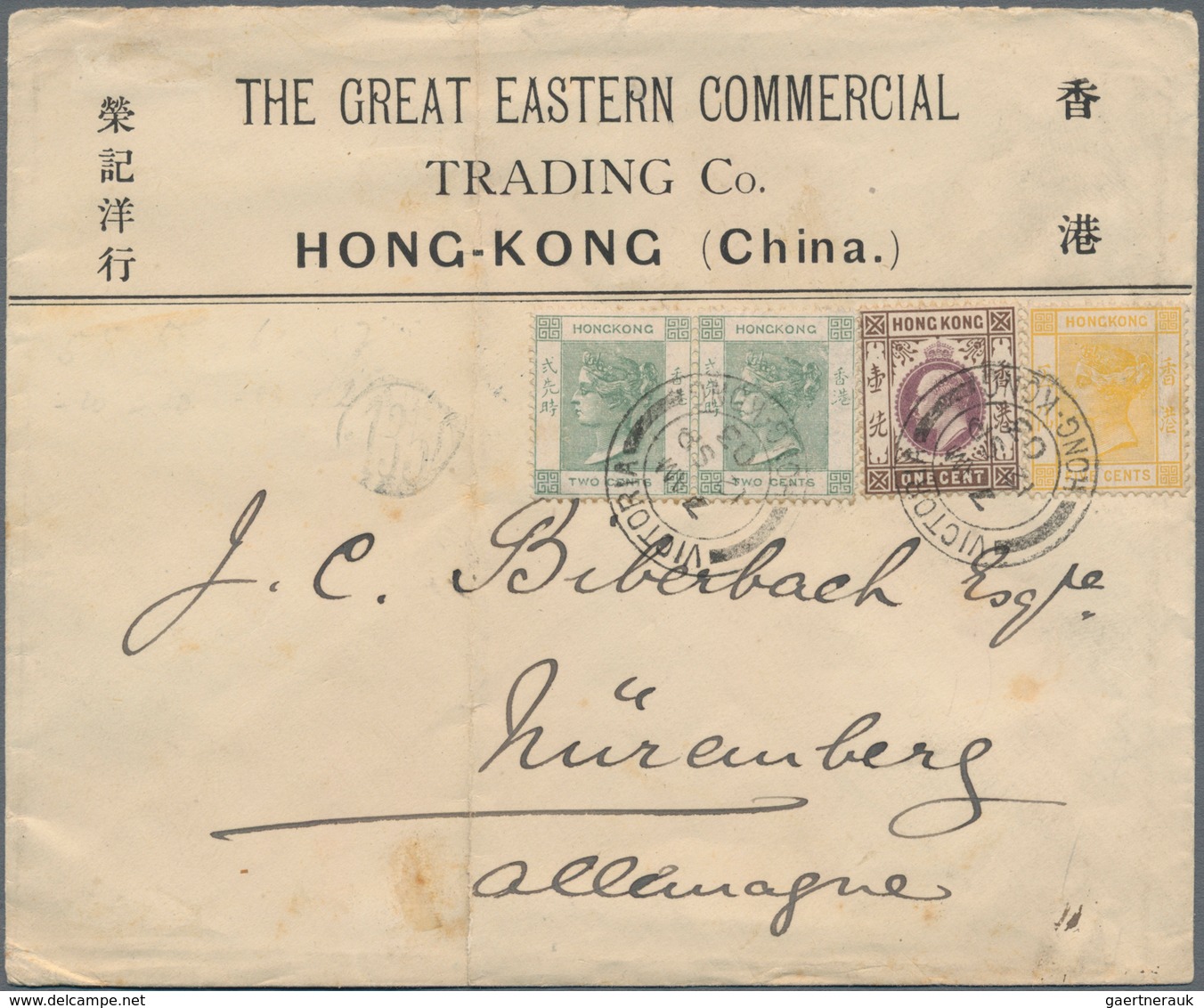 Hongkong: 1900/03, QV 2 C. Green (2), 5 C. Lemon With KEVII 1 C. Tied "VICTORIA HONG KONG 12 SP 03" - Other & Unclassified