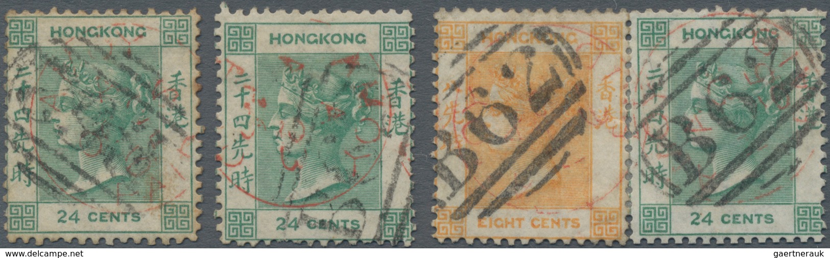 Hongkong - Treaty Ports: 1863/70, QV Wmk. Crown CC, Four Stamps Of 8c Orange And 24c Green, All Canc - Sonstige & Ohne Zuordnung