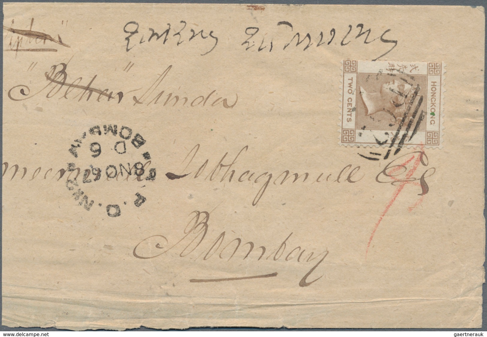 Hongkong - Treaty Ports: FOOCHOW: 1865, 2 C. Light Brown Wmk. Crown CC Tied "B62" To Wrapper To Bomb - Sonstige & Ohne Zuordnung