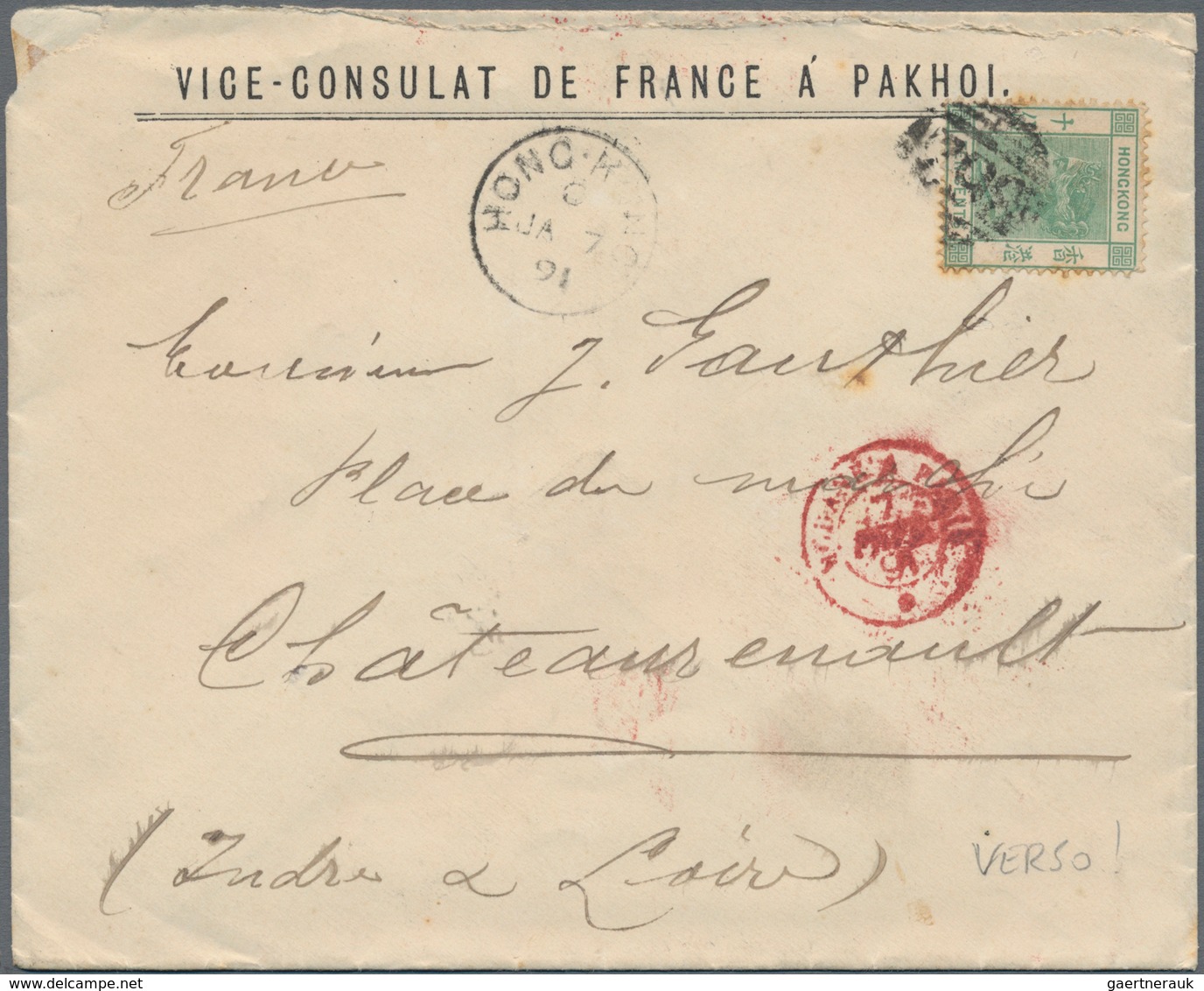 Hongkong - Treaty Ports: Pakhoi: 1883, QV 10 C. Green Tied "B62" To Cover With Printed Header "VICE- - Sonstige & Ohne Zuordnung