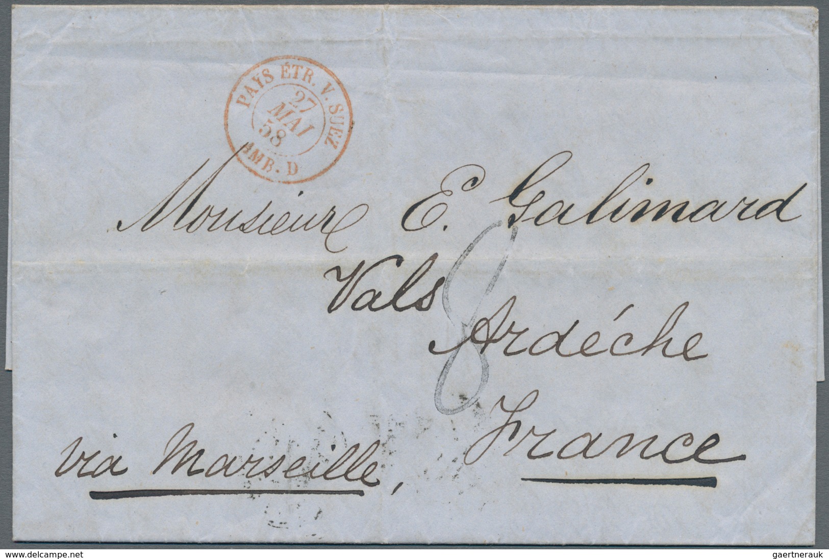 Hongkong - Treaty Ports: 1858. Stamp-less Folded Letter Written From Shanghai Dated '3rd Aprl /1858' - Sonstige & Ohne Zuordnung