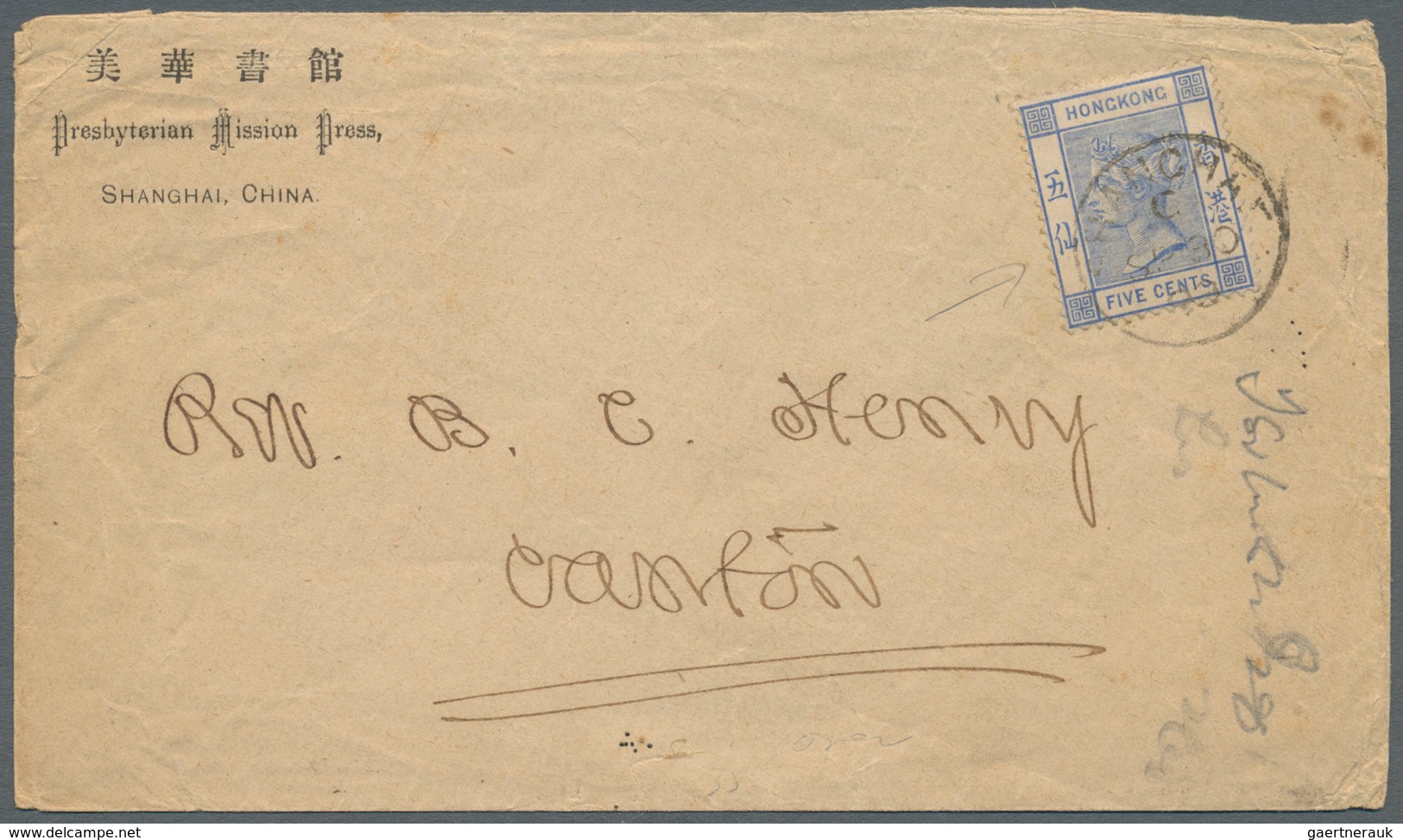 Hongkong - Treaty Ports: Shanghai: 1882/83, QV 5 C. Ultra Tied "SHANGHAI C SP 30 93" To Canton/China - Other & Unclassified