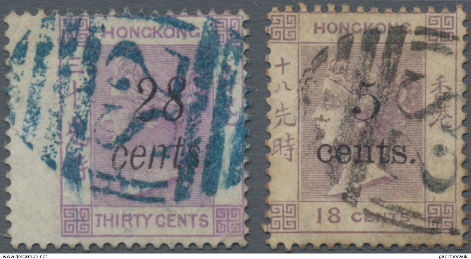 Hongkong - Treaty Ports: Swatow: 1876/80, QV Wmk. Crown CC 30c Mauve Surcharged 28c And 18c Lilac Su - Other & Unclassified