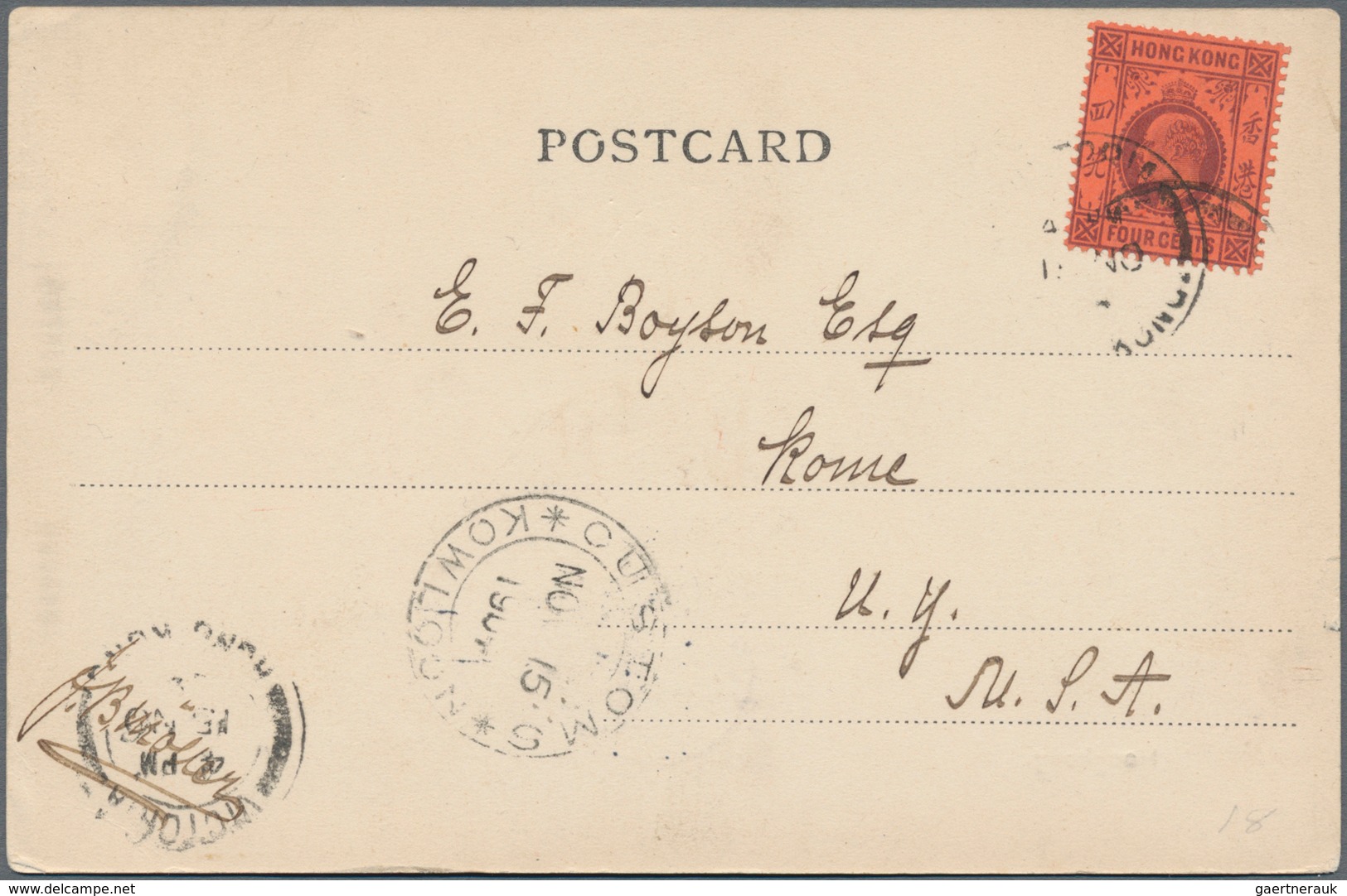 Hongkong - Besonderheiten: 1904, "CUSTOMS KOWLOON NO 15 1904" On Card W. KEVII 4 C. Lilac On Red Can - Other & Unclassified