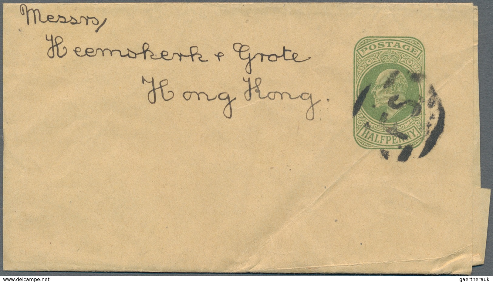 Hongkong - Besonderheiten: 1904 (ca.), Circular Framed "RECEIVED/AND/FORWARD B/G" On Reverse Of Wrap - Other & Unclassified