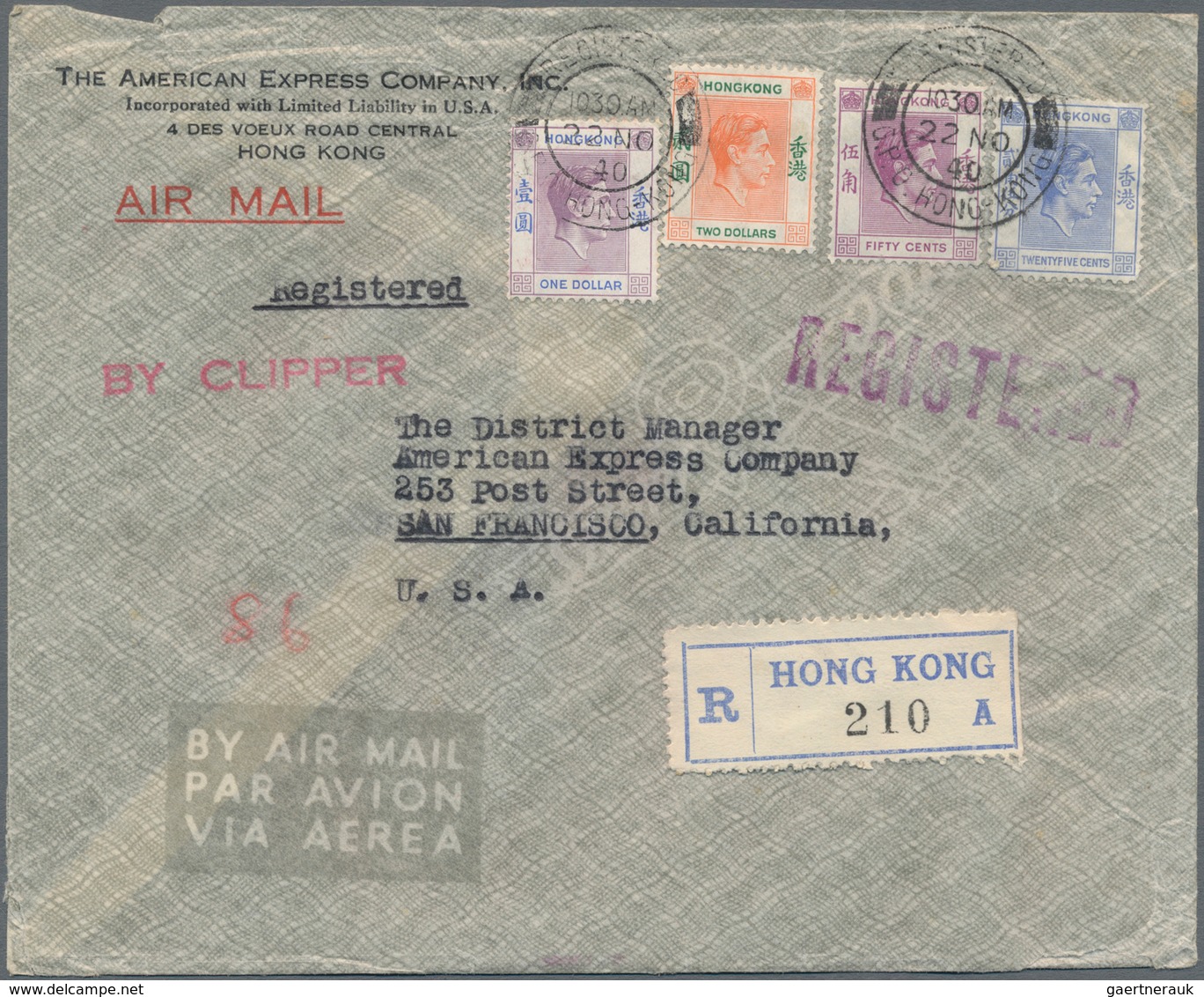 Hongkong - Besonderheiten: 1938/40, Registered Air Mail Clipper Covers (6) From American Express Co. - Sonstige & Ohne Zuordnung