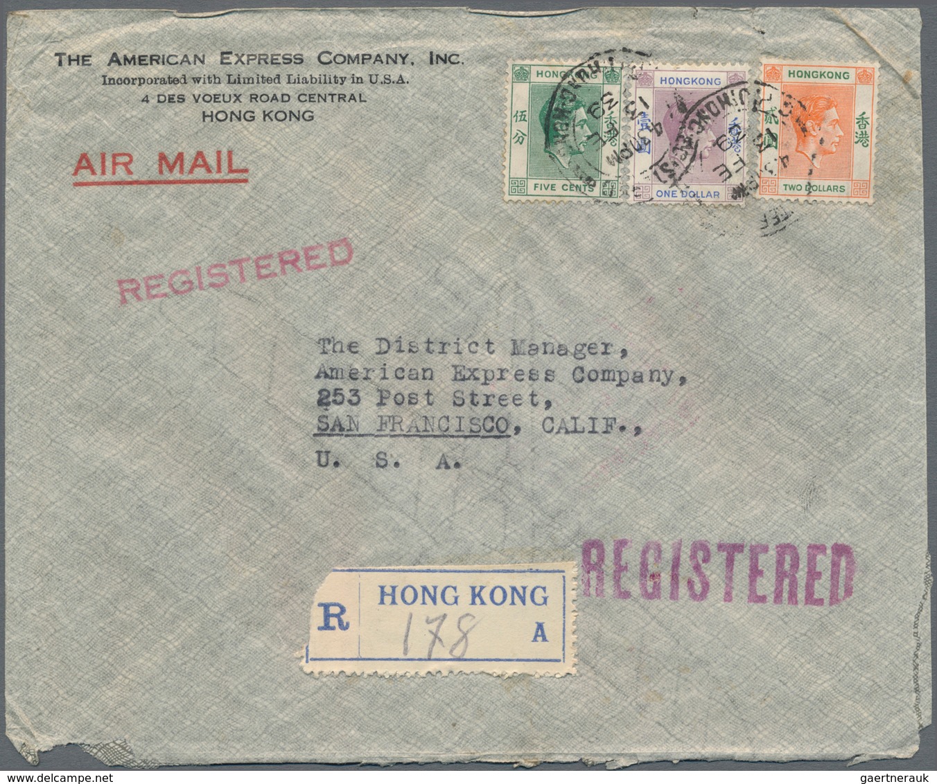 Hongkong - Besonderheiten: 1938/40, registered air mail clipper covers (6) from American Express Co.