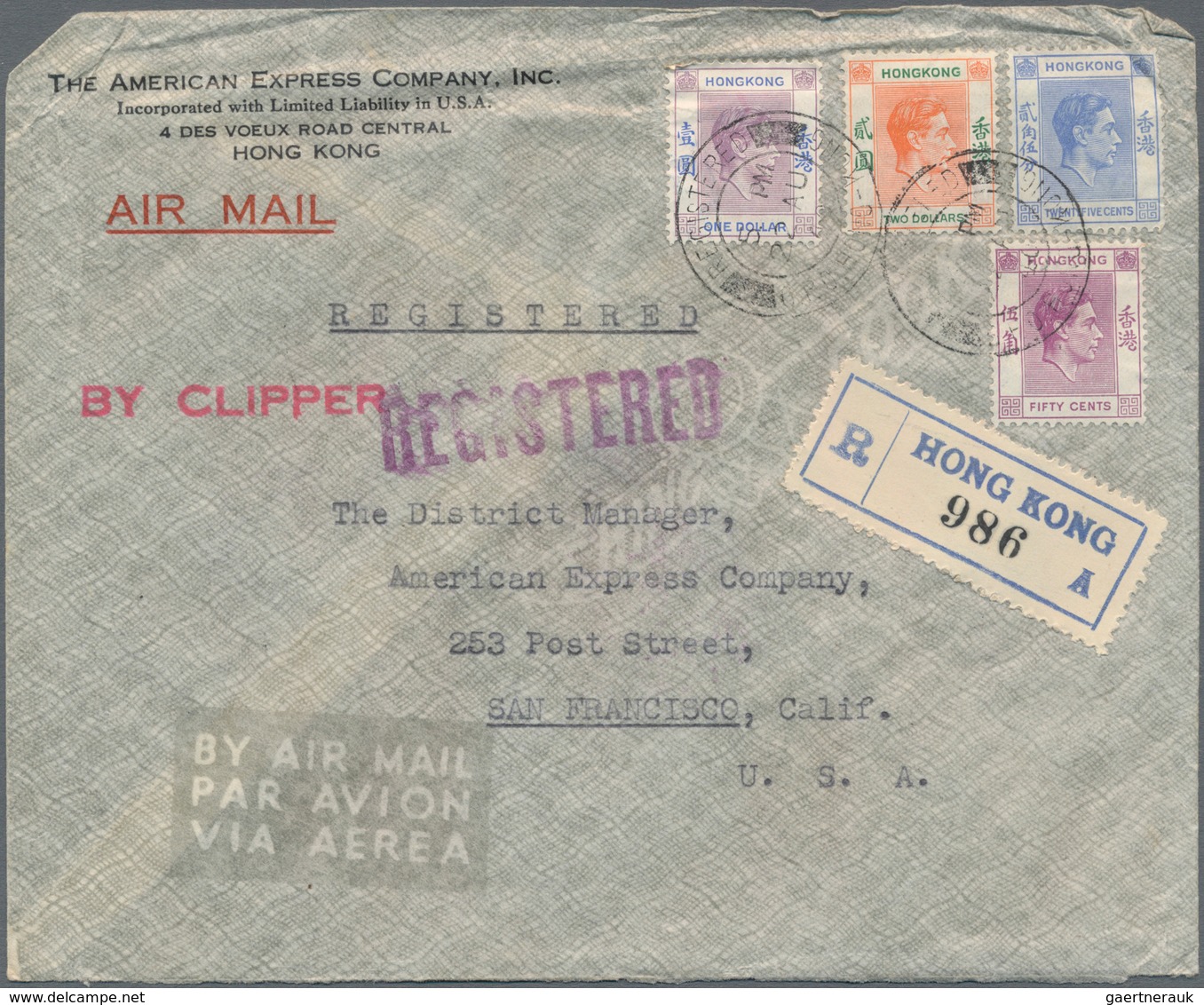 Hongkong - Besonderheiten: 1938/40, registered air mail clipper covers (6) from American Express Co.