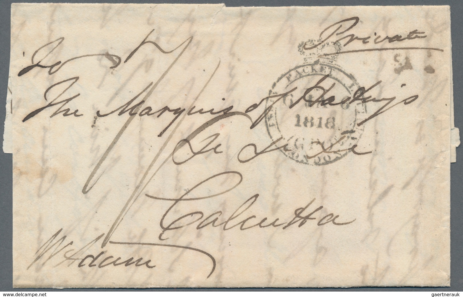 Indien - Vorphilatelie: 1818, Large Part Of Lettersheet From London To Calcutta, Bearing Crowned "IN - ...-1852 Prephilately