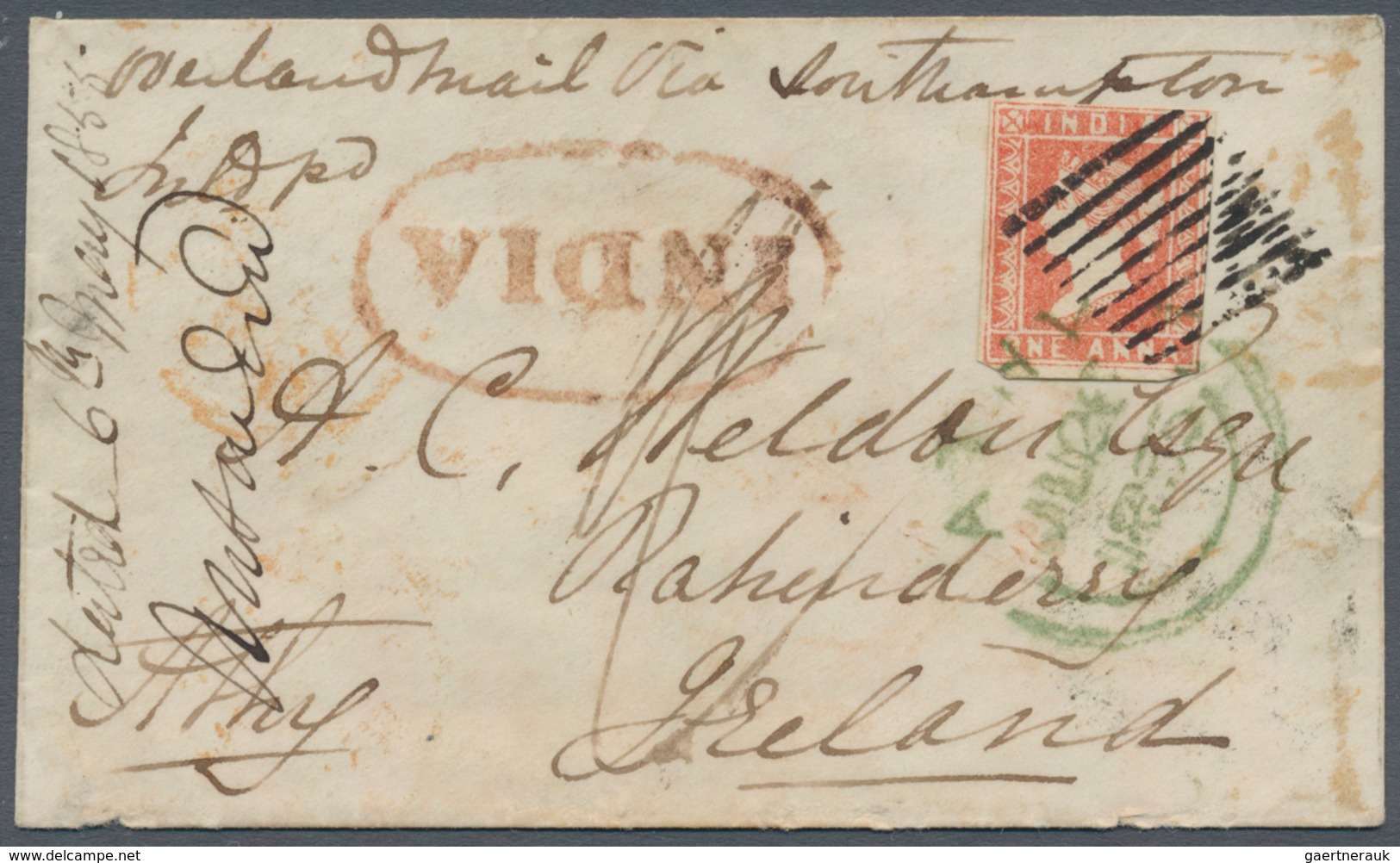 Indien: 1855 Lithographed 1a. Dull Red, Die II, Used On Small Cover From Jaulnah To Rahinderry Near - 1852 Provinz Von Sind