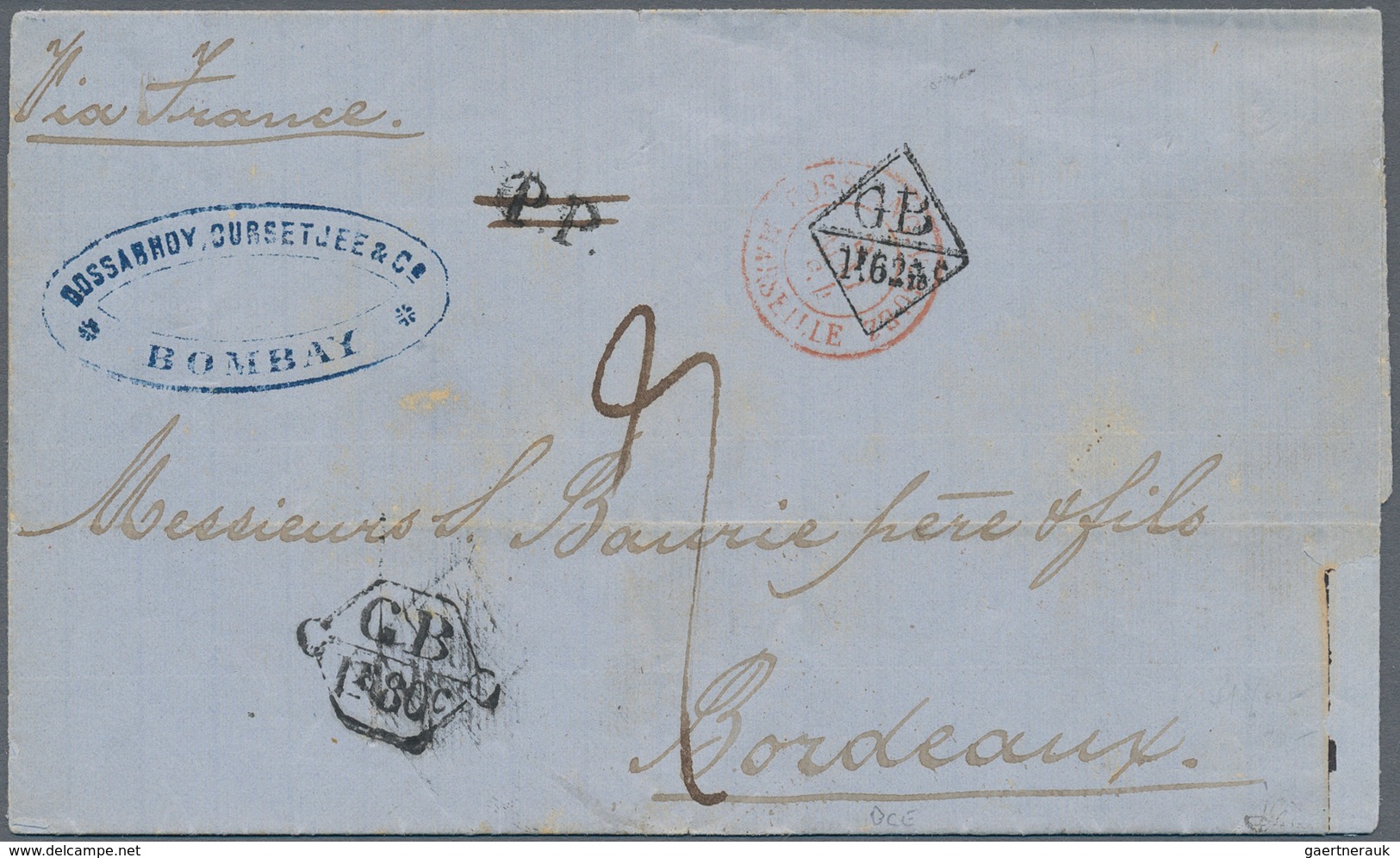 Indien: 1864 Entire Letter From Bombay To Bordeaux With Two Different GB-France Exchange Handstamps, - 1852 Provincia De Sind