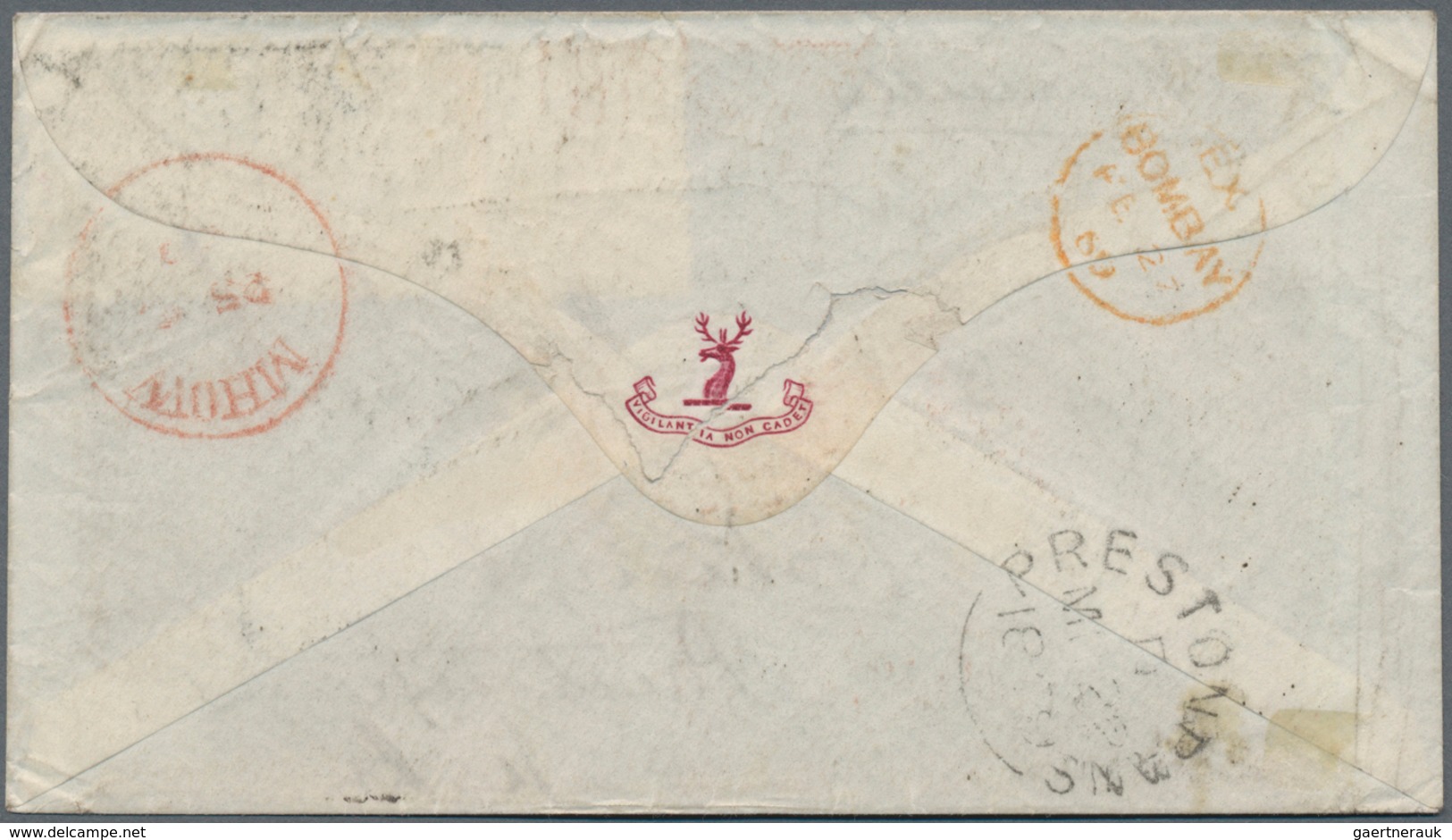 Indien: 1869 East India 6a.8p. Slate Used Along With Two Singles 1a. Pale Brown On Cover From Mhow T - 1852 Provinz Von Sind