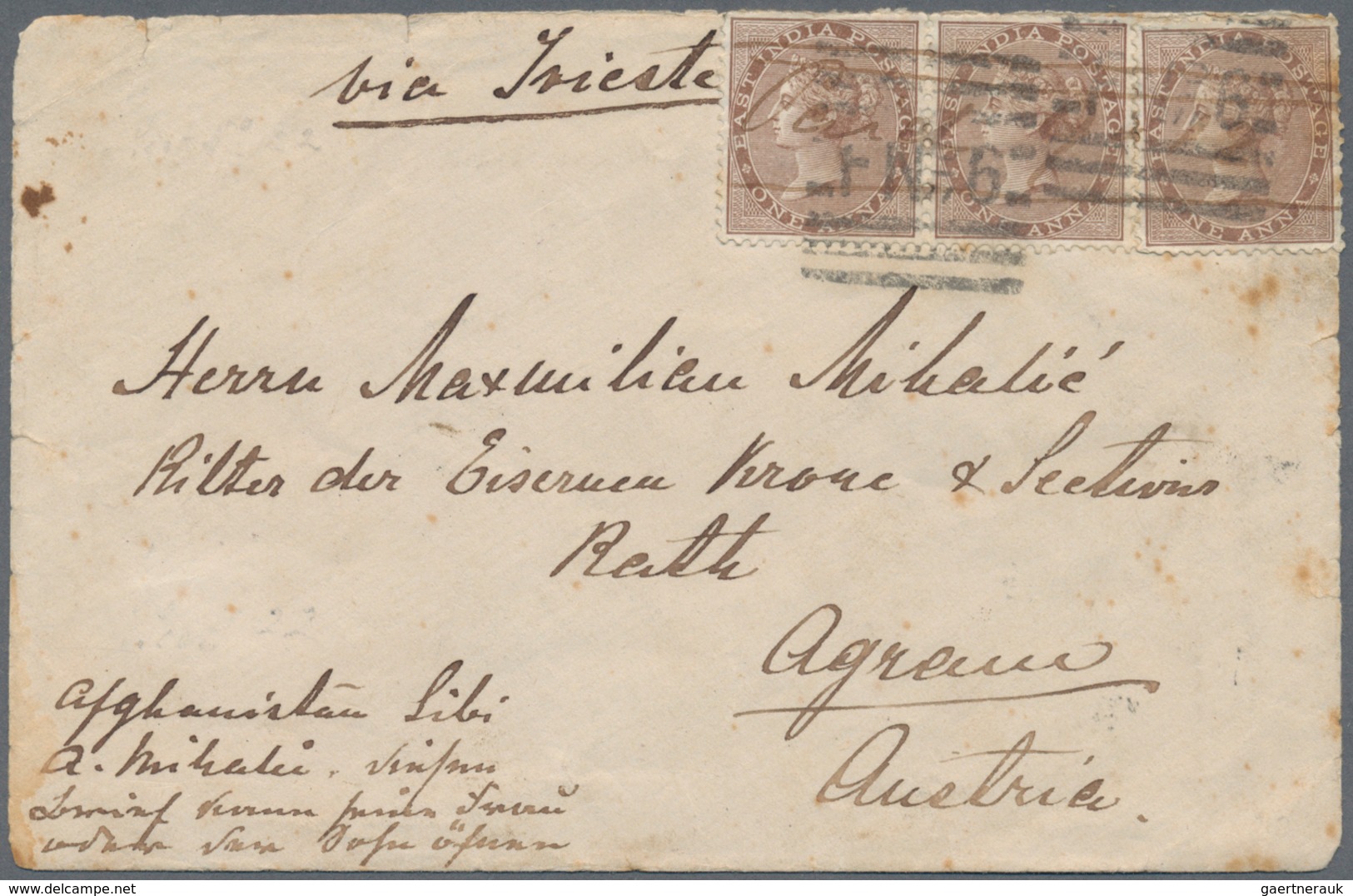 Indien: 1880 2nd ANGLO-AFGHAN WAR: Cover Written From Sibi, Afghanistan Addressed To Agram, Austria - 1852 Provinz Von Sind