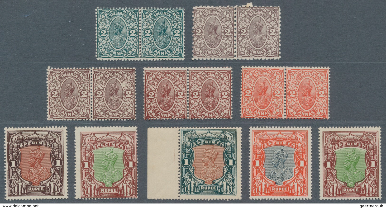 Indien: 1925 DELHI SPECIMEN: Set Of 15 KGV. Specimen Stamps 2a. And 1r., Including A Complete Set Of - 1852 Sind Province