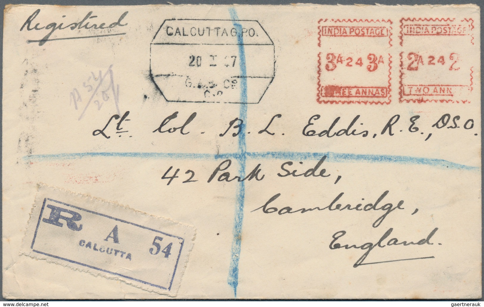 Indien: 1927 METER MARK: Registered Cover From Gillanders, Arbuthnot & Co. (Forwarder!) In Calcutta - 1852 Provinz Von Sind