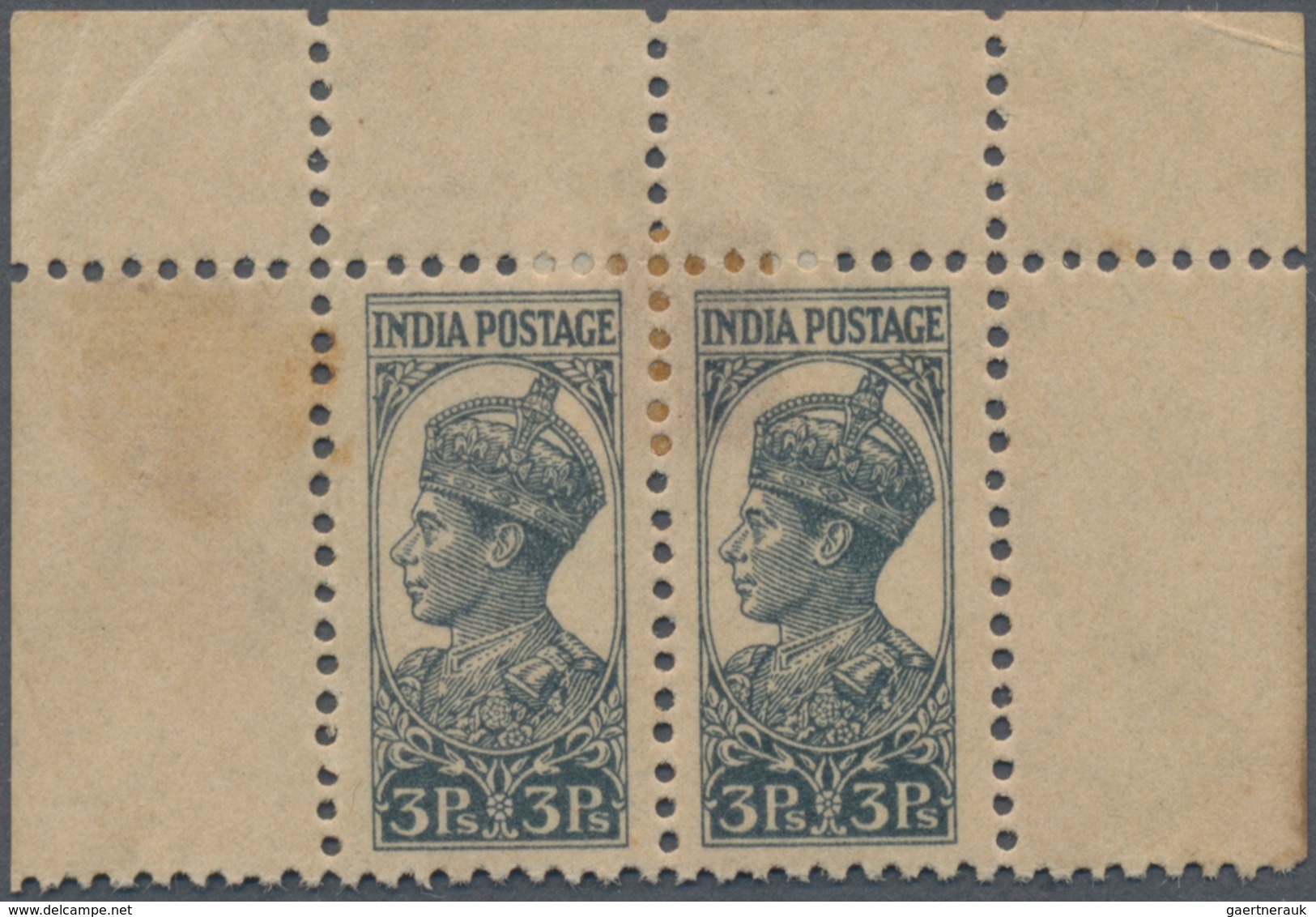 Indien: 1942 (c.) BANTAM ESSAY: King Edward VIII. Essay 3p. Slate, With COMPLETE DESIGN (King's Face - 1852 Sind Province