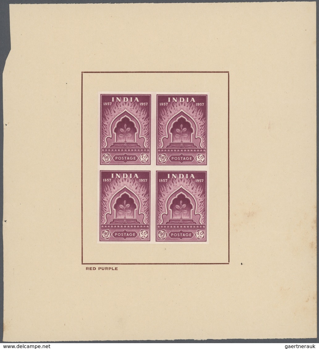 Indien: 1957 Mutiny Centenary 90n.p., Imperforated Colour Trials On Watermarked Paper, Four Blocks O - 1852 Provinz Von Sind