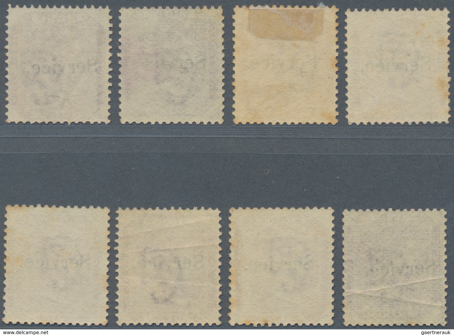 Indien - Dienstmarken: 1866 Eight Singles Of QV 8p. Optd. Small "Service.", With Various Colour Shad - Official Stamps