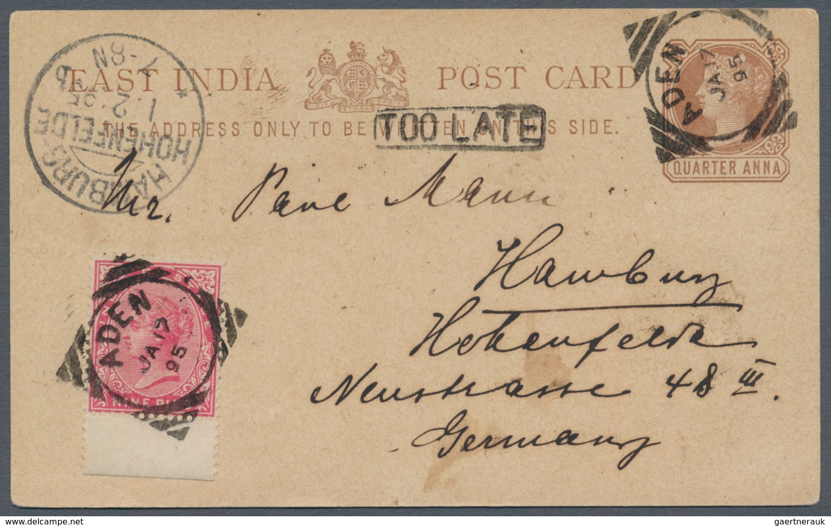 Indien - Used Abroad - Aden: ADEN 1895, Postal Stationery Card ¼a. Brown, Upgraded By Bottom Margina - Sonstige & Ohne Zuordnung