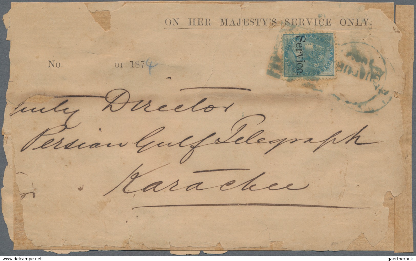 Indien - Used Abroad - Muscat: OMAN-GUADUR 1874: Official "O.H.M.S." Envelope From The 'Indo-Europea - Other & Unclassified