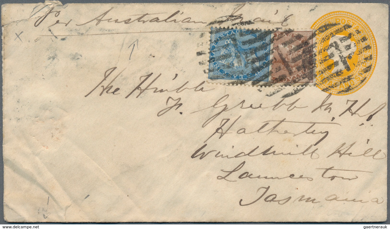 Indien - Ganzsachen: 1883 Destination TASMANIA: Postal Stationery Envelope 4a6p., Urated East India - Ohne Zuordnung
