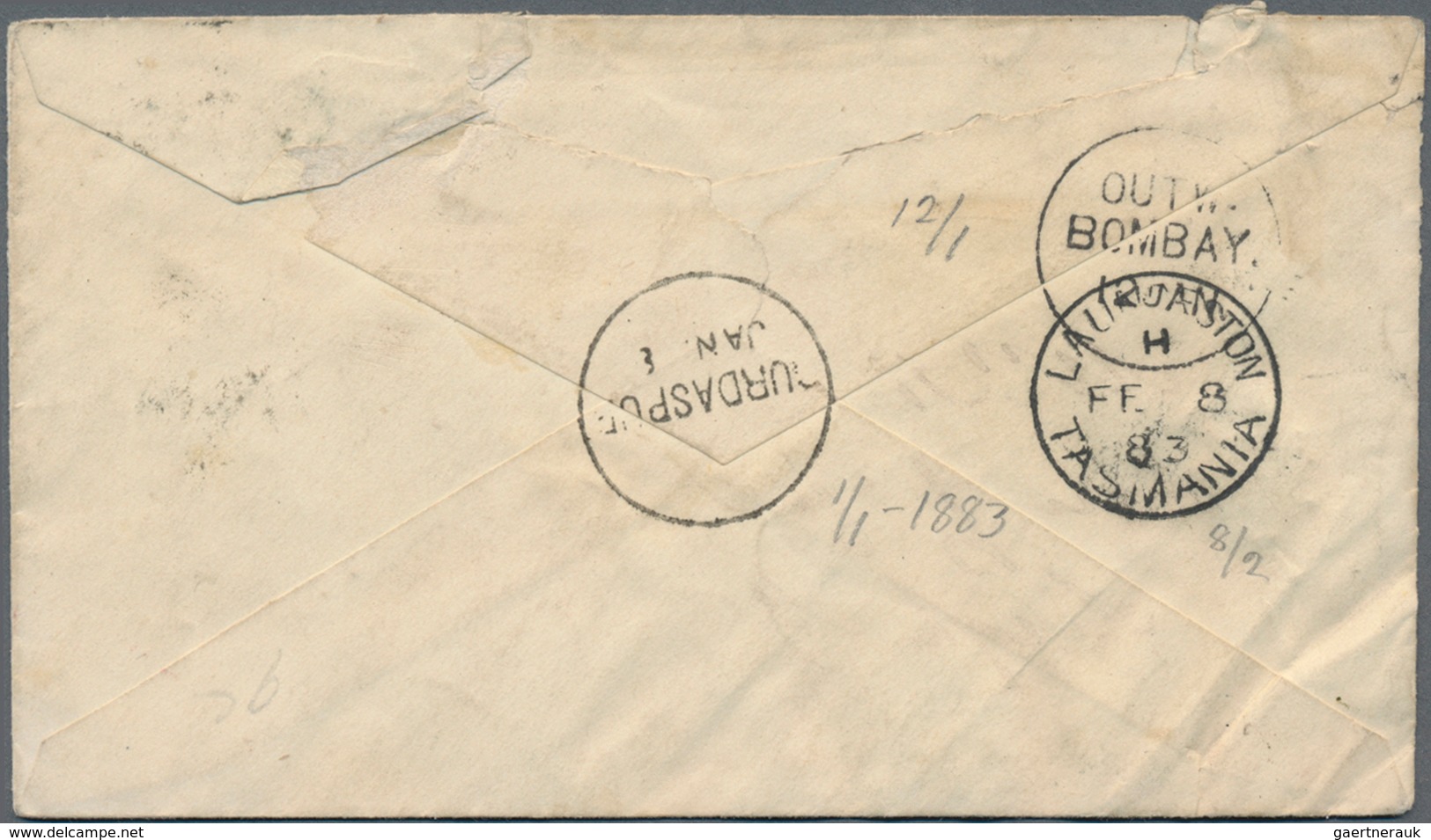 Indien - Ganzsachen: 1883 Destination TASMANIA: Postal Stationery Envelope 4a6p., Urated East India - Unclassified