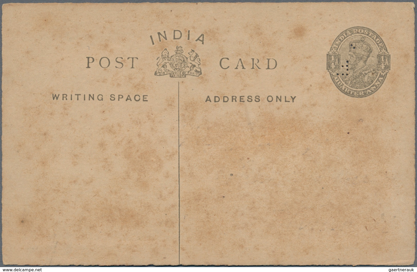 Indien - Ganzsachen: 1918 Postal Stationery Card ¼a. Grey, Similar To 1914 Issue But INDIA Less Curv - Ohne Zuordnung