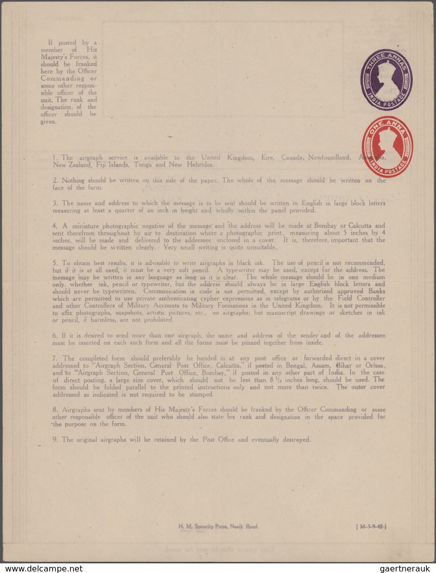 Indien - Ganzsachen: 1943-45 Two "Forces Letter" Aircraft Forms, One With KGVI. 3a. Deep Violet, The - Unclassified