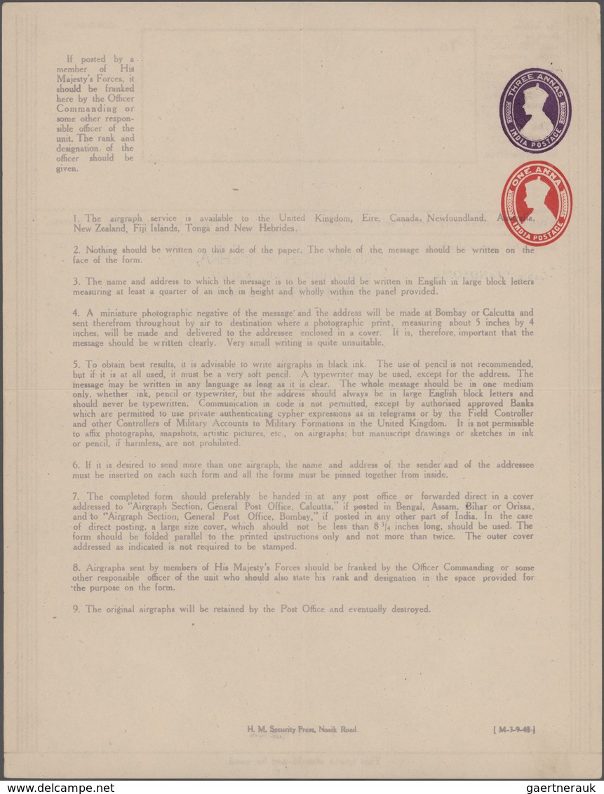 Indien - Ganzsachen: 1943-45 Two "Forces Letter" Aircraft Forms, One With KGVI. 3a. Deep Violet, The - Ohne Zuordnung