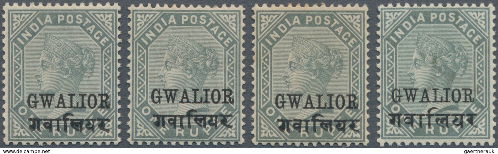 Indien - Konventionalstaaten - Gwalior: GWALIOR 1885-97: QV 1r. Slate With Hindi Ovpt. 14mm Long, Th - Sonstige & Ohne Zuordnung