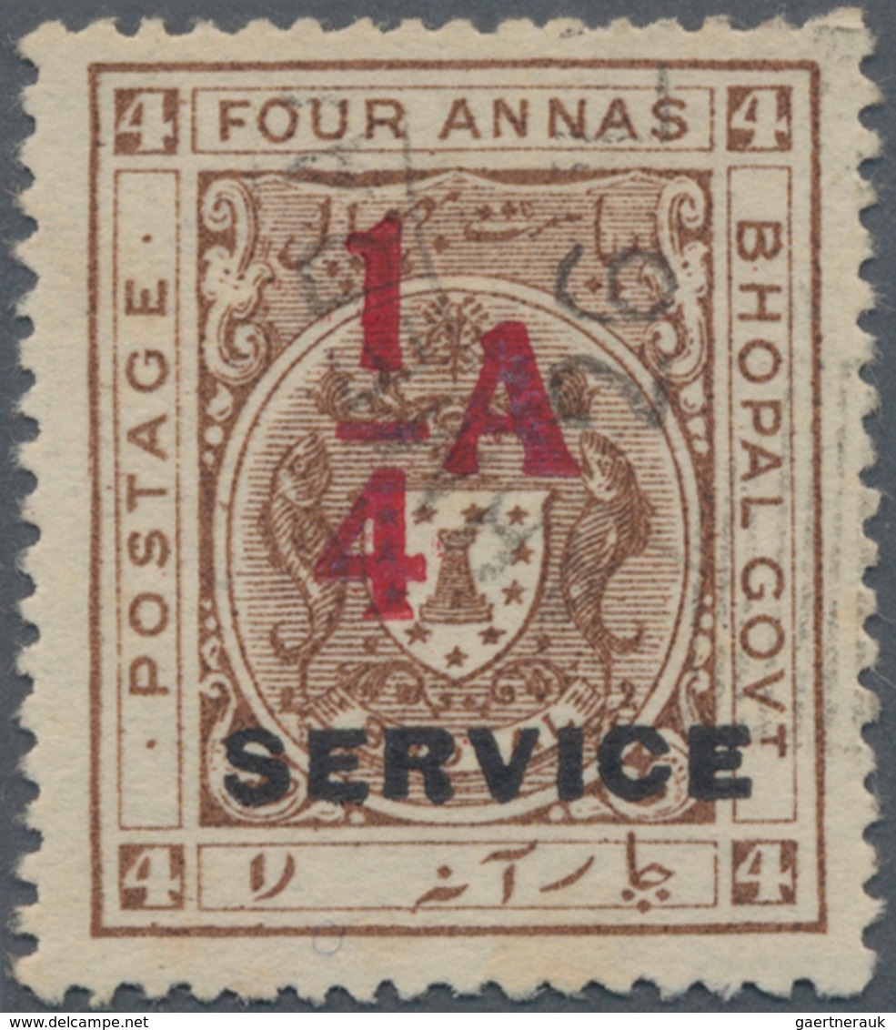 Indien - Feudalstaaten - Bhopal: BHOPAL-Official 1935: "¼ A" On 4a. Chocolate, Used With Light Strik - Other & Unclassified