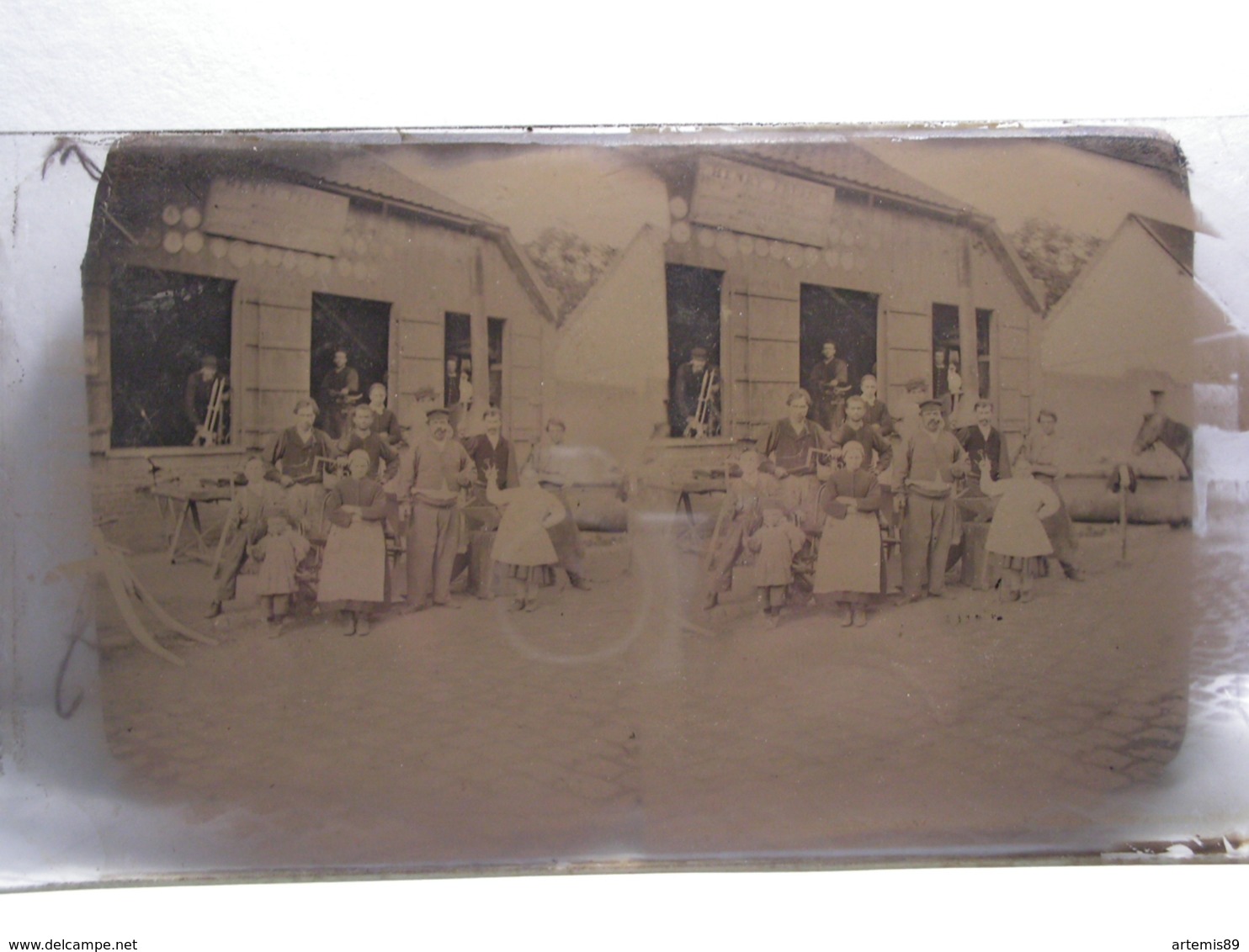 GRANDE PLAQUE PHOTO STEREO AMIENS BEAUVAIS FORGERON FABRIQUANT MACHINES AGRICOLES  MARECHAL FERRANT HENRY FRERES 804 - Stereoscopio