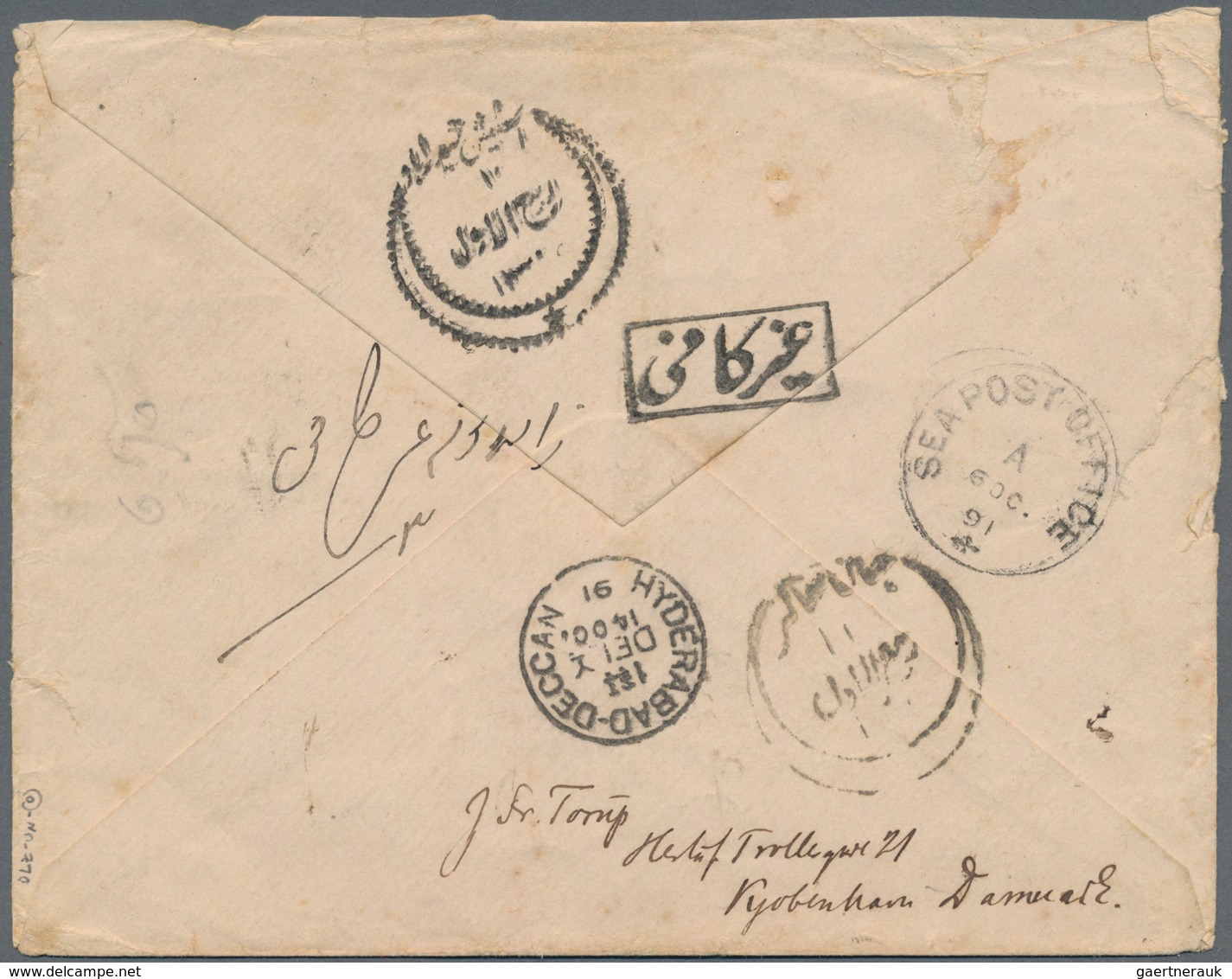 Indien - Feudalstaaten - Hyderabad: 1891 THE UNIQUE COMBINATION FRANKING DENMARK WITH HYDERABAD SENT - Other & Unclassified