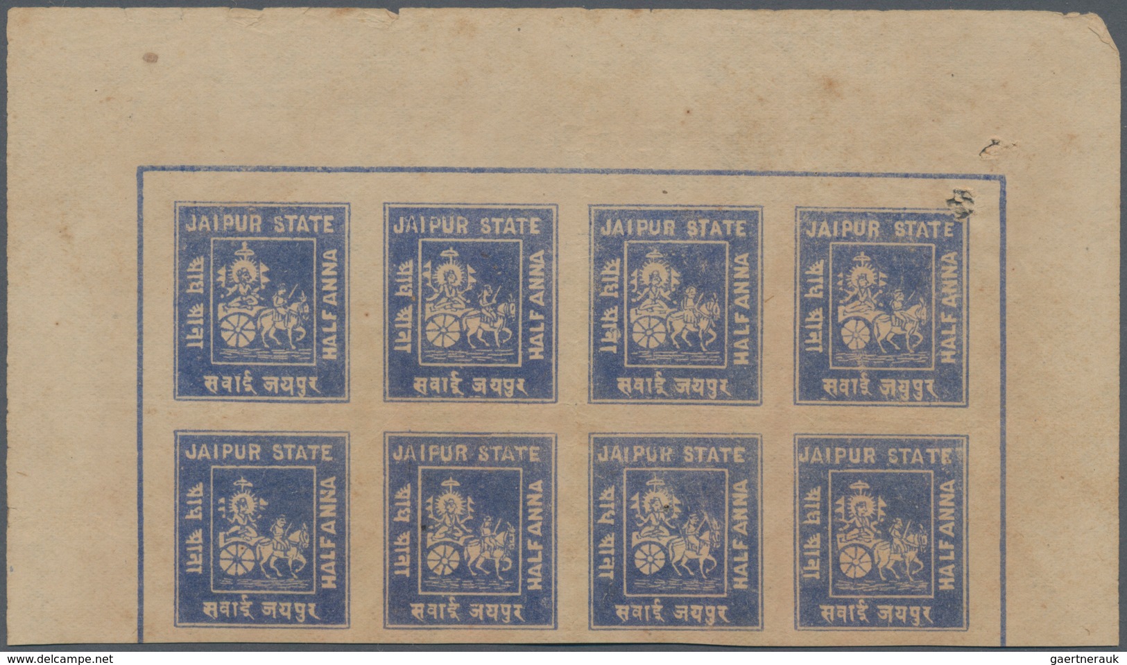 Indien - Feudalstaaten - Jaipur: 1904 ½a. Blue, Type 1a, Top Part Sheet Of Eight With Resp. Sheet Ma - Sonstige & Ohne Zuordnung