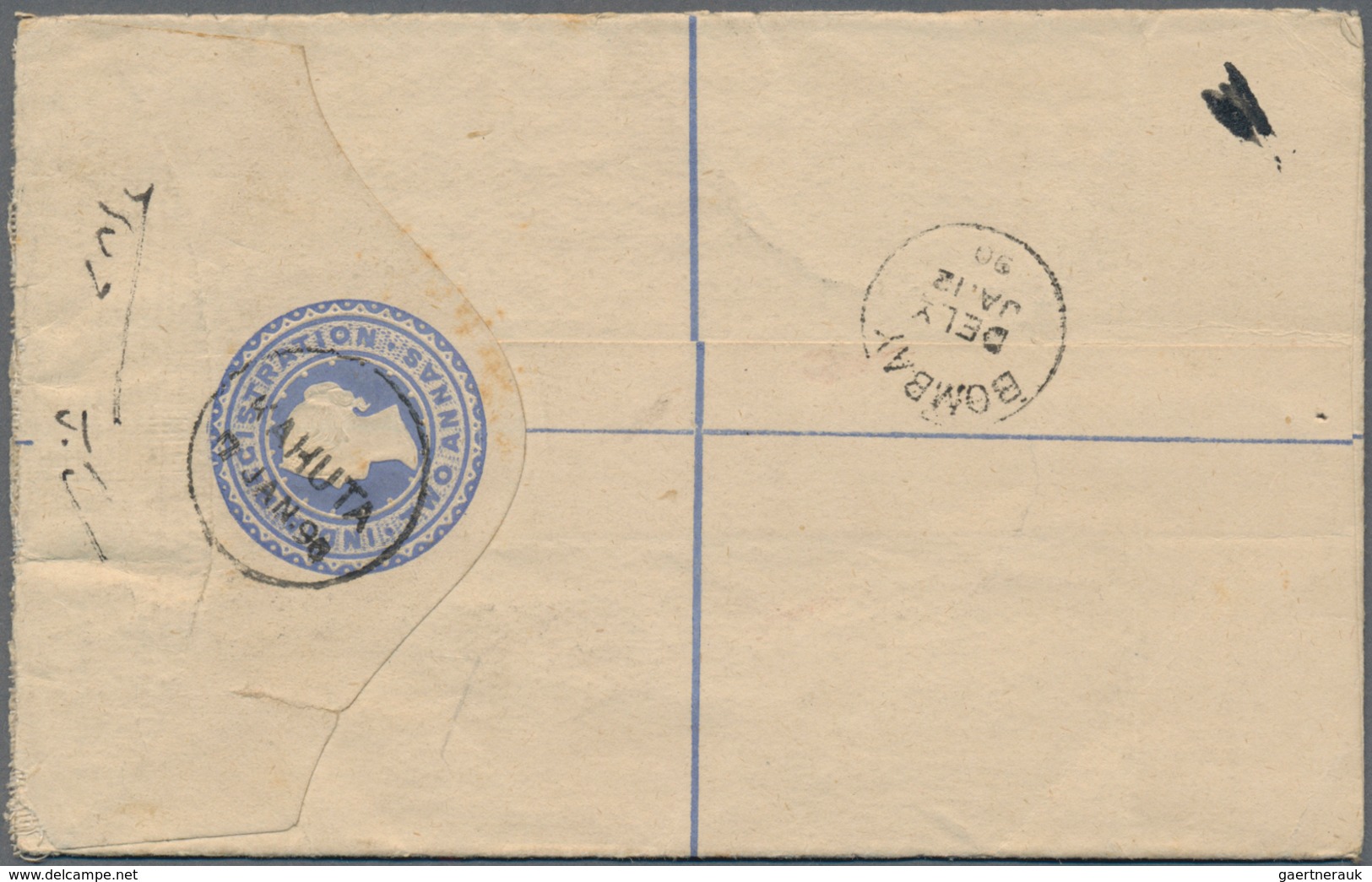 Indien - Feudalstaaten - Poonch: 1887 1a. Red On Blue-green Laid Paper, Horizontal STRIP OF THREE, U - Sonstige & Ohne Zuordnung