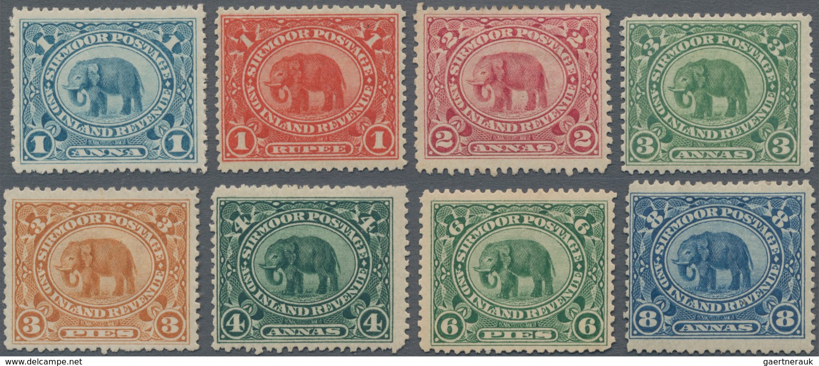 Indien - Feudalstaaten - Sirmoor: SIRMOOR 1894-99 'Elephants' Complete Set Of Eight, Mounted Mint, F - Sonstige & Ohne Zuordnung