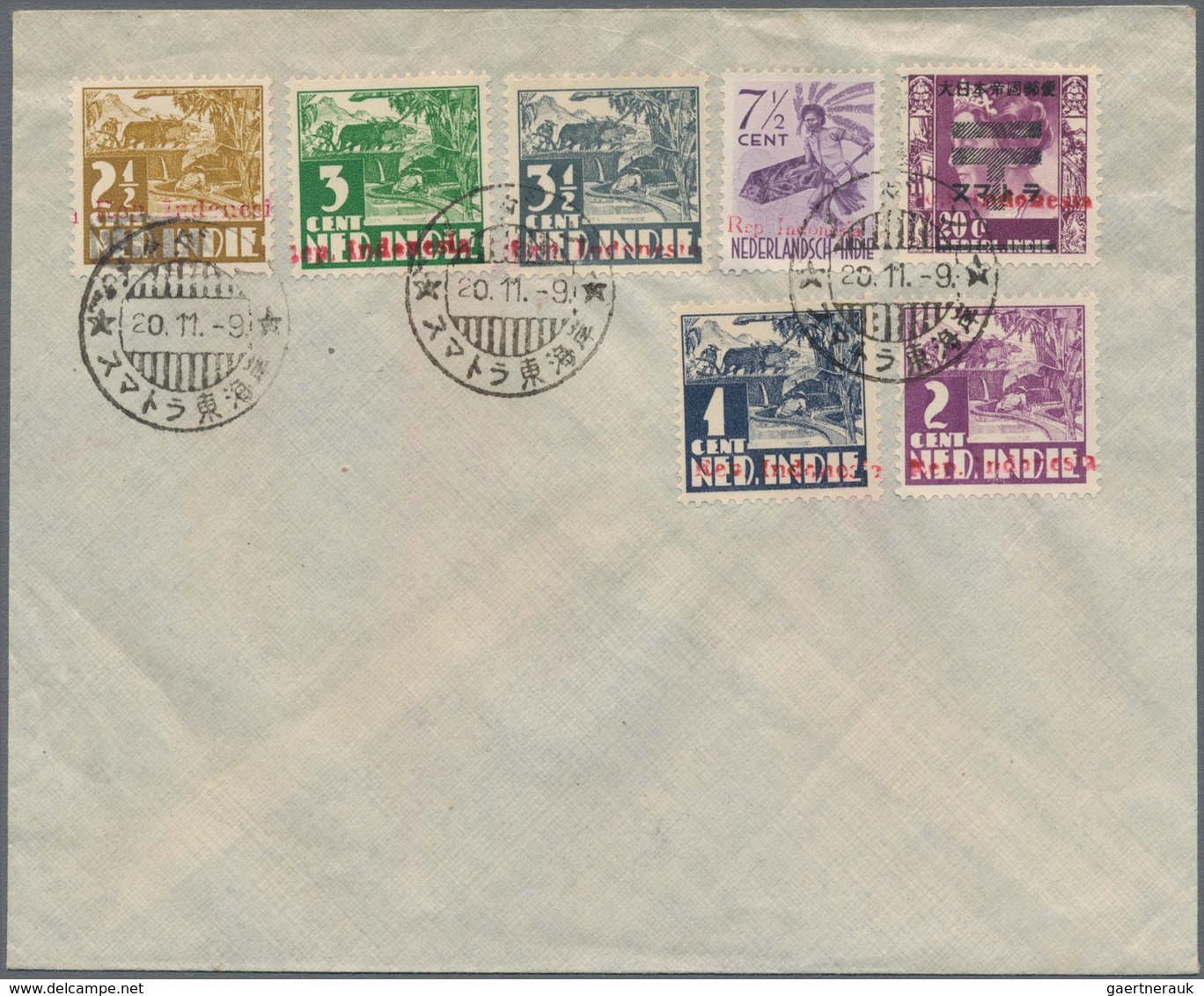 Indonesien: 1946, red ovpt. "Rep. Indonesia" on DEI issues 1 C./7 ½ C. and jap. occupation Sumatra 2