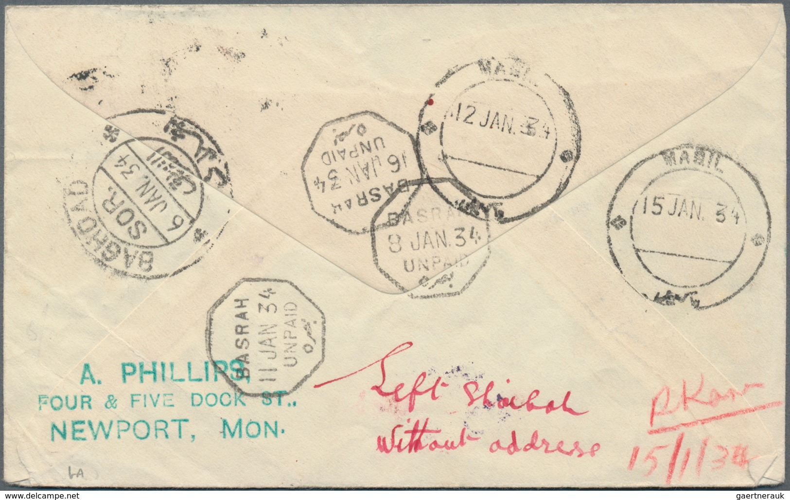 Irak - Stempel: 1933 "BAGHDAD DUE (6 Fils)", "BASRAH UNPAID" And Five Similar Datestamps On Illustra - Irak