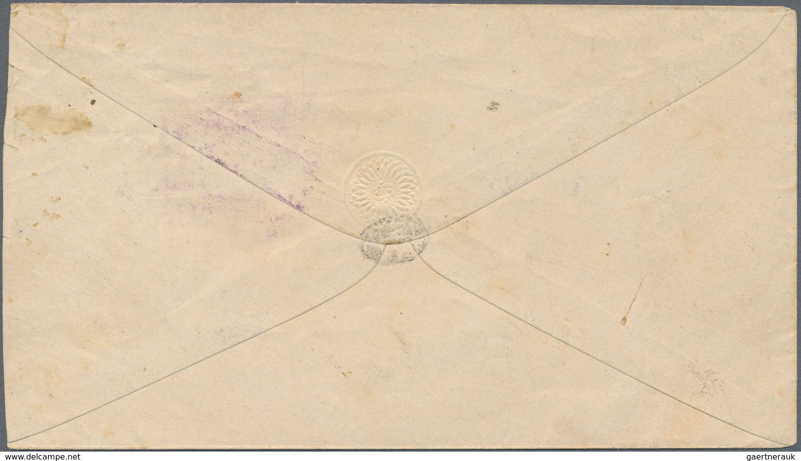 Iran: 1876, 5 Ch. Black Green Rose Postal Stationery Envelope Tied By "HAMADAN" Cds. And Single Stam - Iran