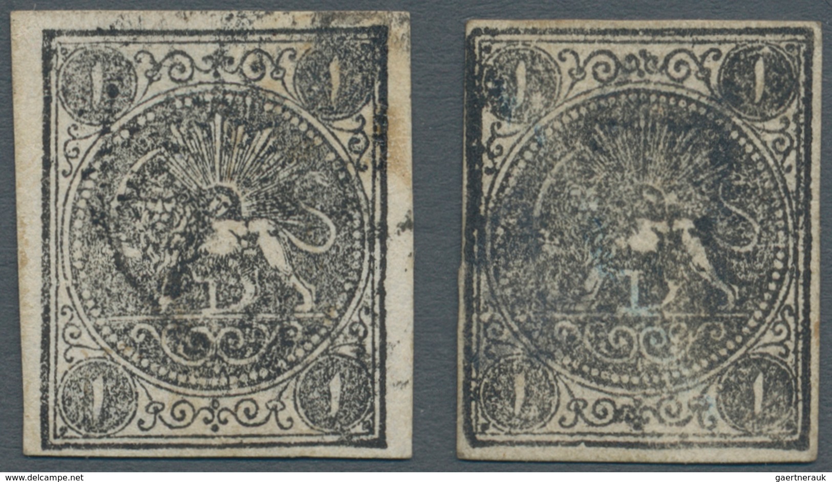 Iran: 1876, Lion Issue 1Ch. Black, Mint And Used, Vertical Band, Full To Wide Margins On All Sides, - Iran