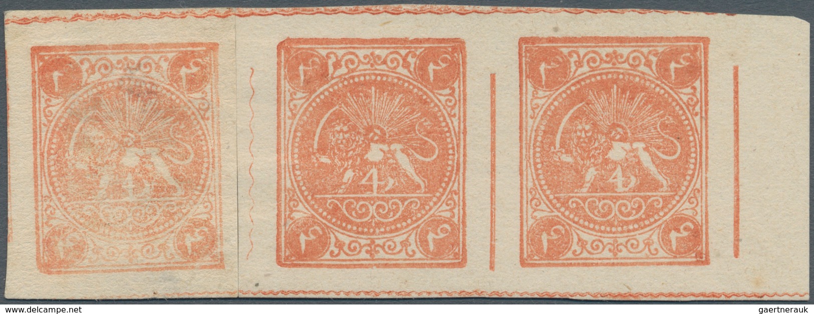 Iran: 1877, Teheran Official Re-issue 4 Ch. Red Orange Official Reprints, Reconstruction Of Full Set - Iran